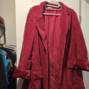 Red, Crimson, Wine, Long Line Corduroy Jacket J Jill High Quality Xl